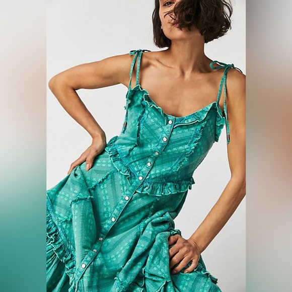 Free People Dresses & Skirts - 🌻FREE PEOPLE JANIE MAXI DRESS IN GLOWING TURQUOISE